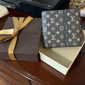 Authentic Louis Vuitton Mini Lin Fabric Wallet NEW